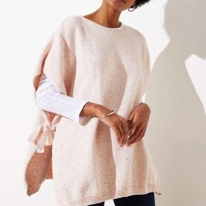 LOFT Whisper White Pink Flecked Side Tie Poncho Dolman Sleeves SZ Small Fall NEW